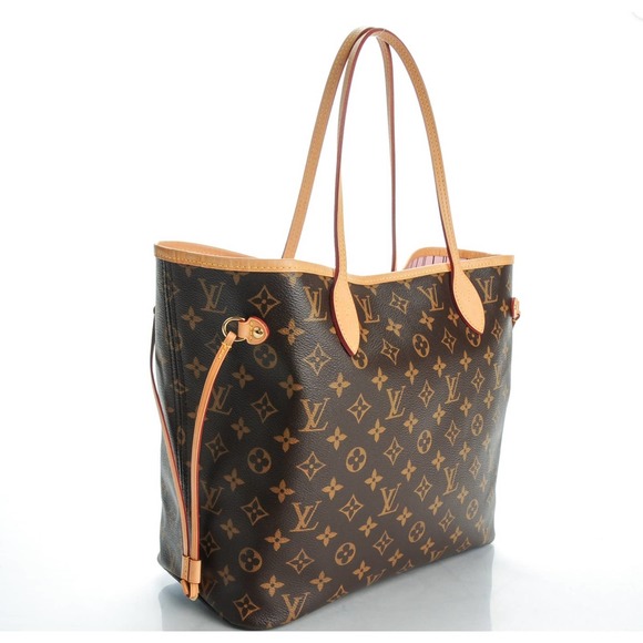 LOUIS VUITTON Neverfull MM Monogram Canvas Tote Shoulder Bag Rose Ball